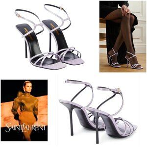 Saint Laurent Paris Satin Strappy Heels Light Lavender Black 36.5 EU